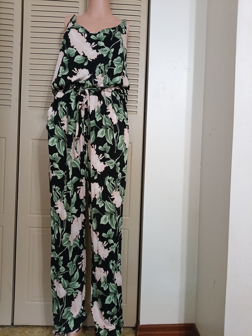 Floral Wide-Leg Jumpsuit in Black and Green